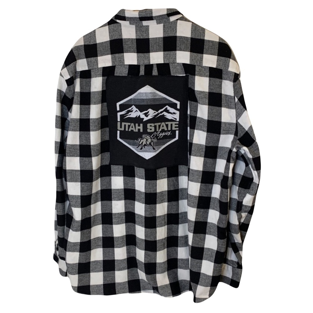 Utah  State  Men’s  XXL  Black  White  Flannel  Shirt  Plaid  Classic  Casual